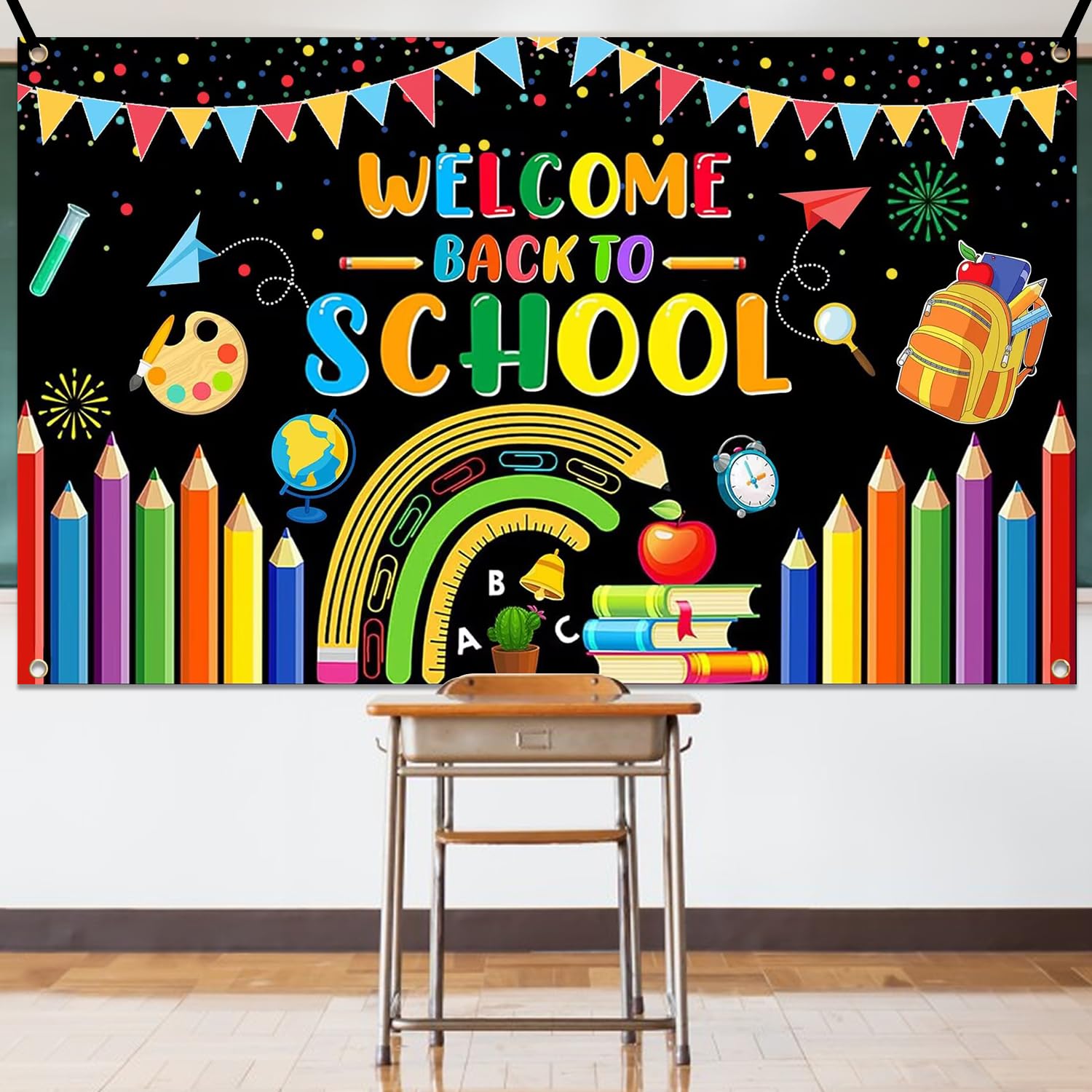 Welcome Back To School Banner With 72x43 Inch Back To School Backdrop Welcome  Back To School Bulletin Board For First Day Of Kindergarten Primary High  School Classroom Wall Party Decorations Supplies, image size:1500x1500