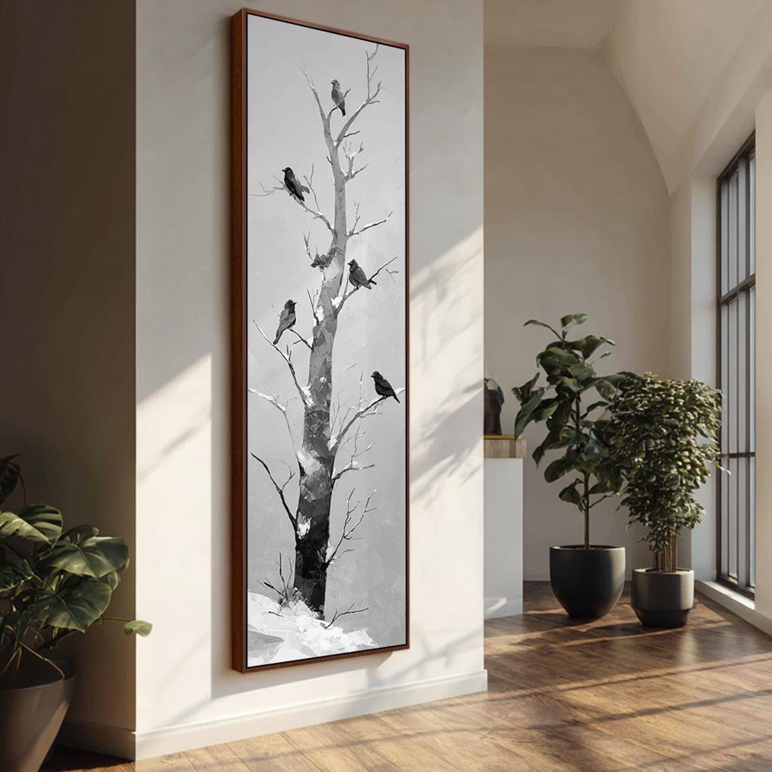 XINBAO Large Canvas Artwork, Large Canvas, Vertical Bird Wall Art, Abstract Animals Slender Branch Canvas Print, Home Decor(60x180cm/Inner Frame)