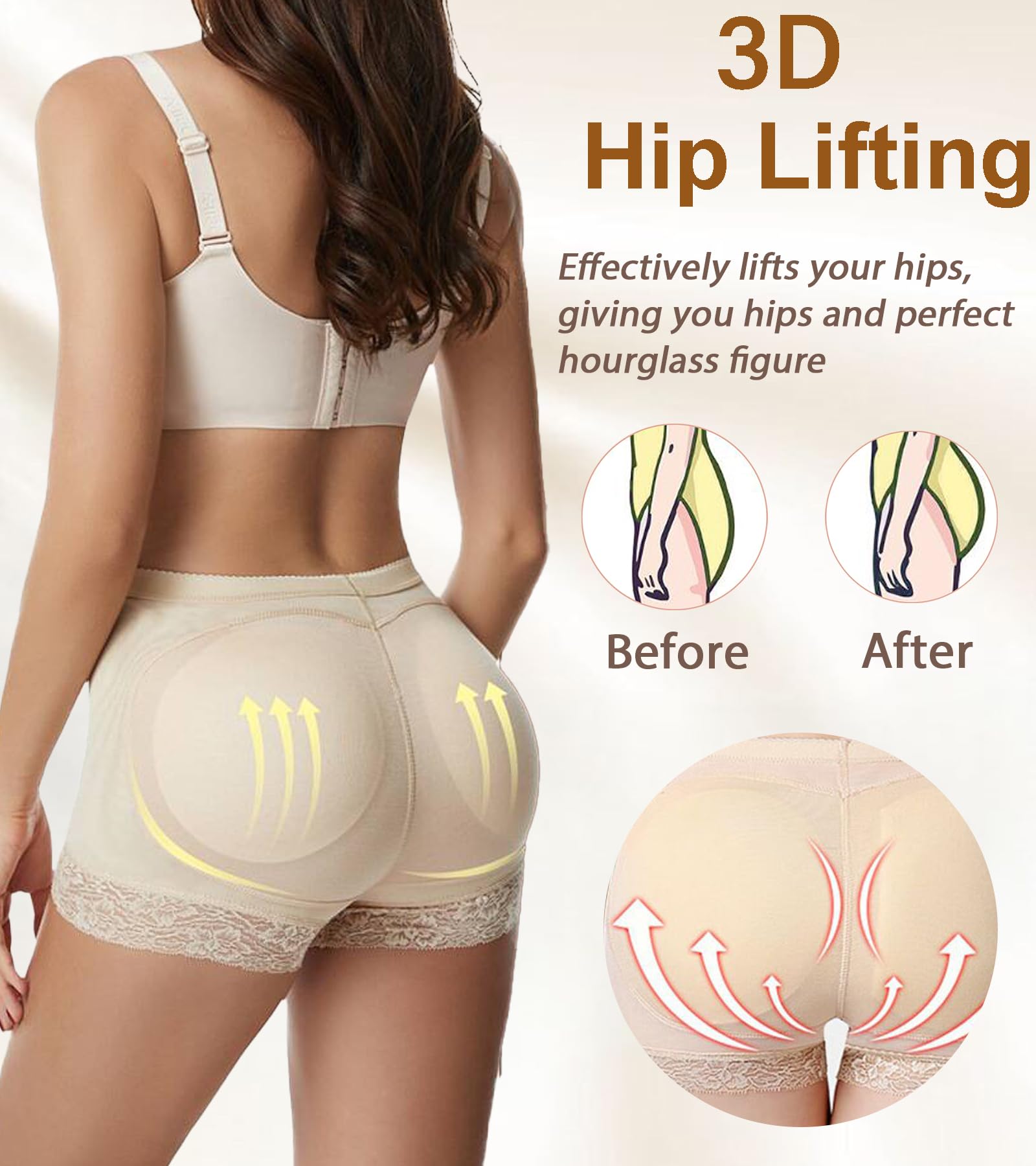 SOLO ACTFIT Mutande Imbottite Donna Hip Lifter Body Shaper Mutande Imbottite Boxer Push Up Invisible Perfetto Hip Senza Panty Control Giunte Modellante Shapewear Pantaloni con Cuscinetti Rimovibili