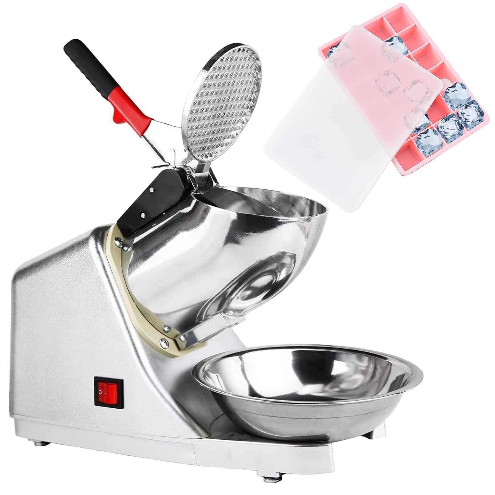 Tosucs Tritaghiaccio Elettrico 300W, 65 kg/h Elettrico Macchina del Ghiaccio Ice Maker Crusher Tritaghiaccio Bar Drink, Acciaio Inossidabile,per Uso Domestico e Commerciale(Grigio Argento)