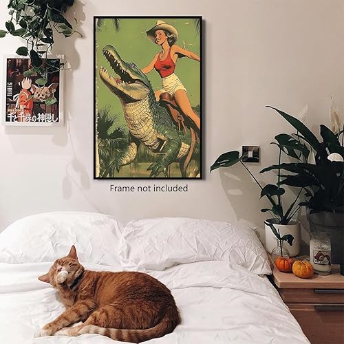 Miniatura 4 de ogyormpi Lienzo decorativo de cocodrilo de equitación de vaquera, póster retro de vaquera costera occidental, impresión artística de cocodrilo de