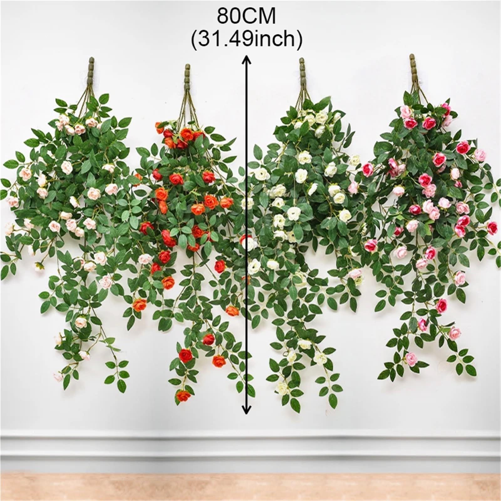 Vite di rose artificiali Piante di fiori artificiali Foglie verdi Lvy | Fiore da appendere, rosa, vite, matrimonio, casa, giardino, decorazione, parete in seta fai da te(A pink 80cm)