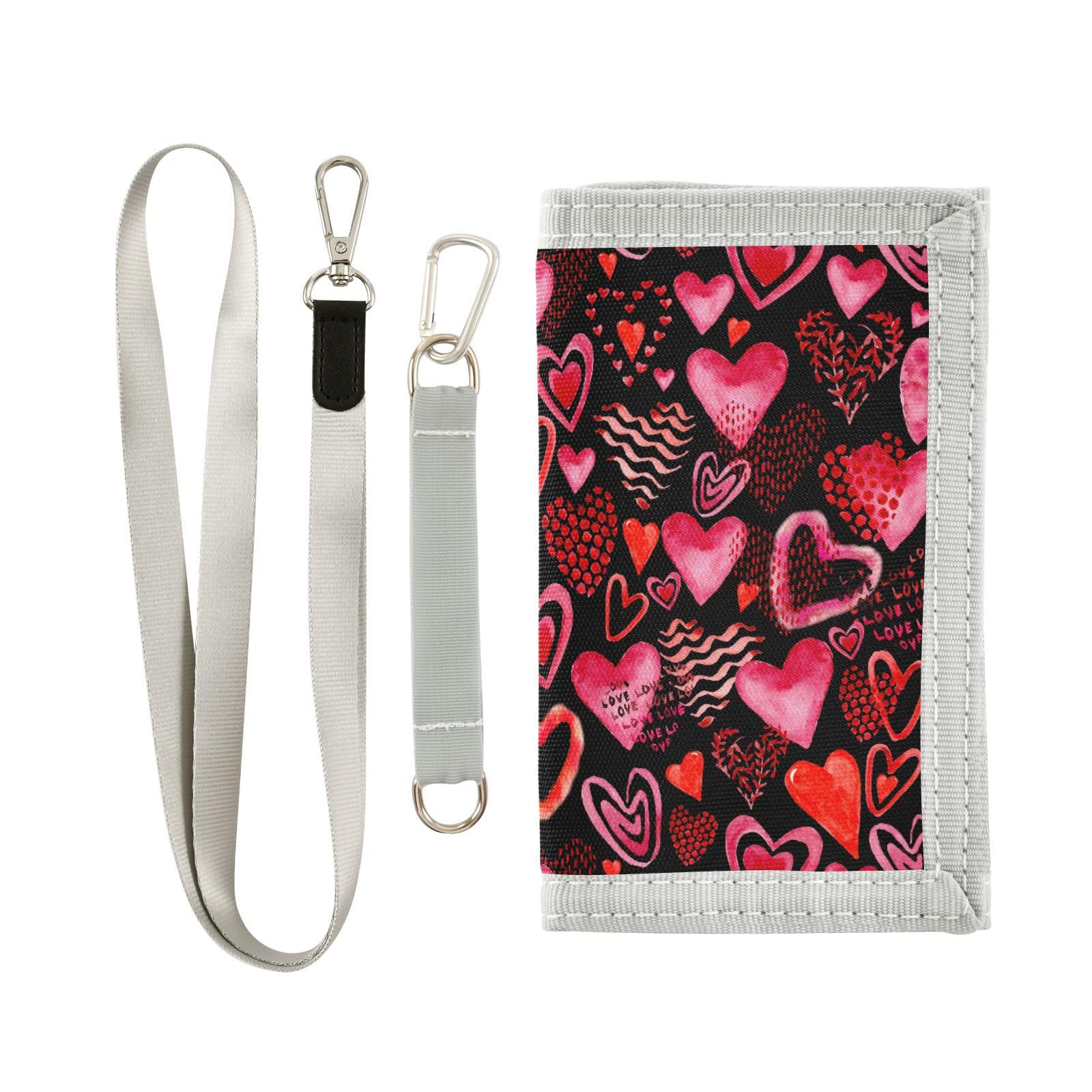 JHKKU Valentines Day Hearts Trifold Wallets for Kids Boys Girls, Outdoor Sports Wallet for Teen, with Zipper Coin Pocket Novelty Purse