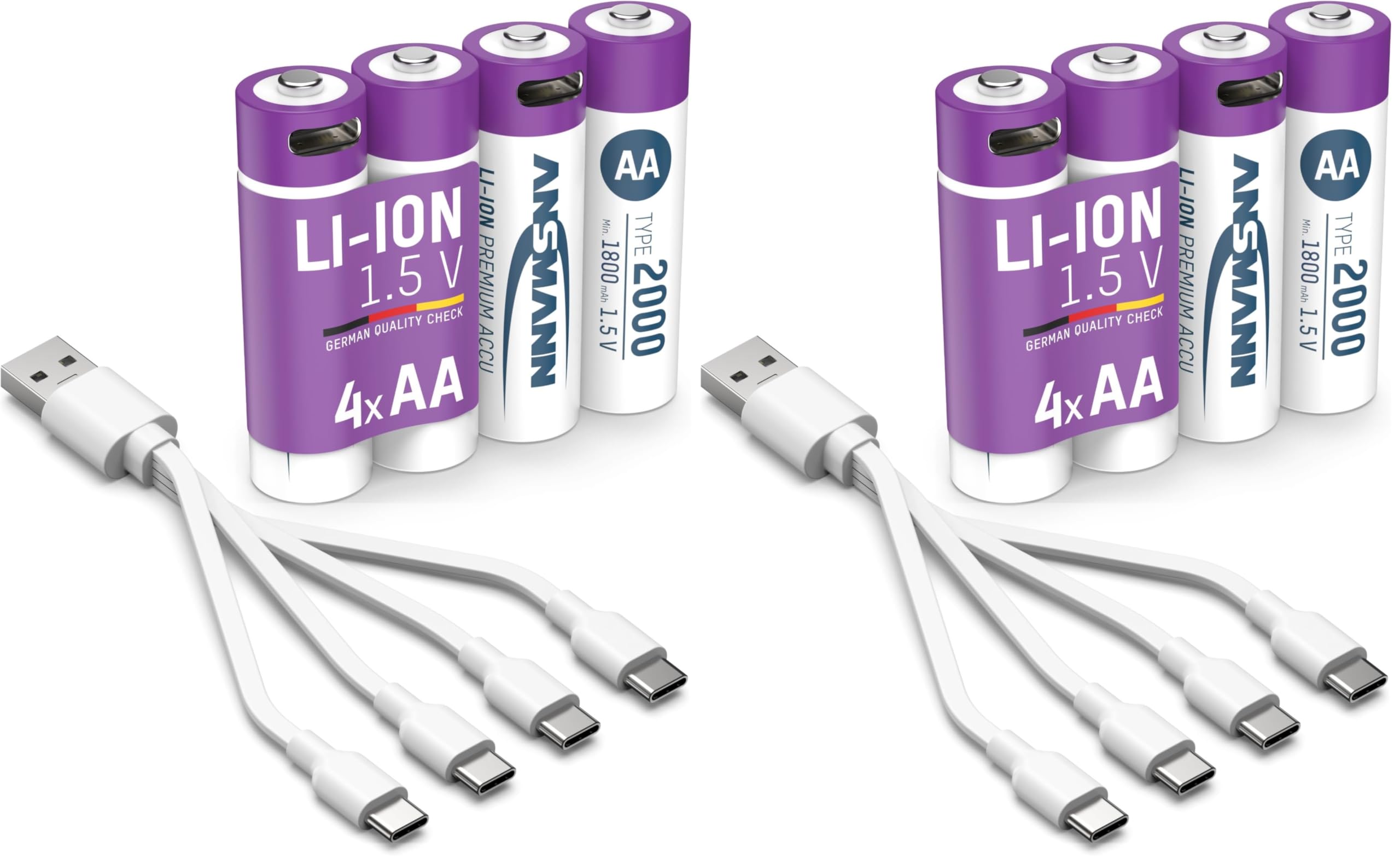 Ansmann Mignon AA 2000 Typ USB-C 4er Blister (1800 (Confezione da 2)