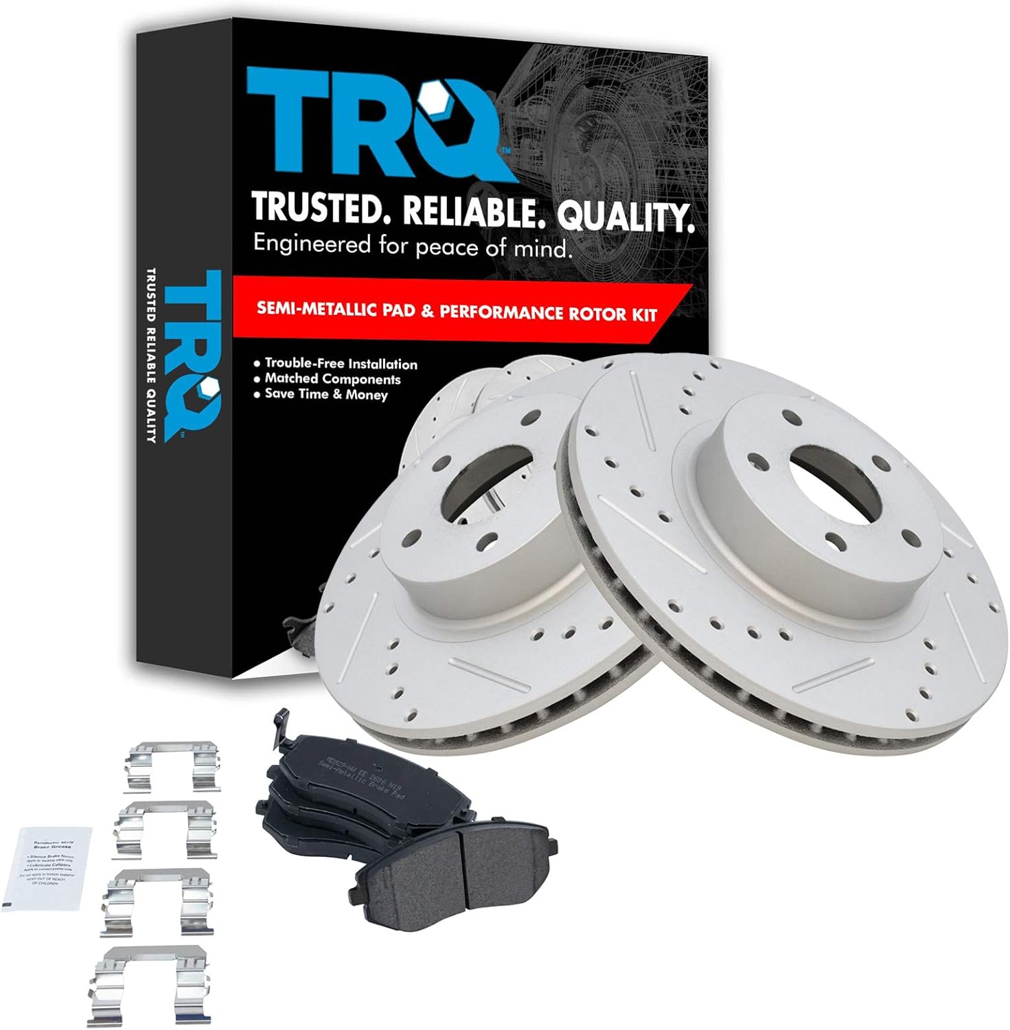 TRQ Front Performance Brake Pad & Rotor Kit Brake Pads Brake Rotors Set Semi-Metallic Premium G-Coated Compatible with 2005-2006 Saab 9-2X 2002-2010 Subaru Impreza 2002-2005 Legacy