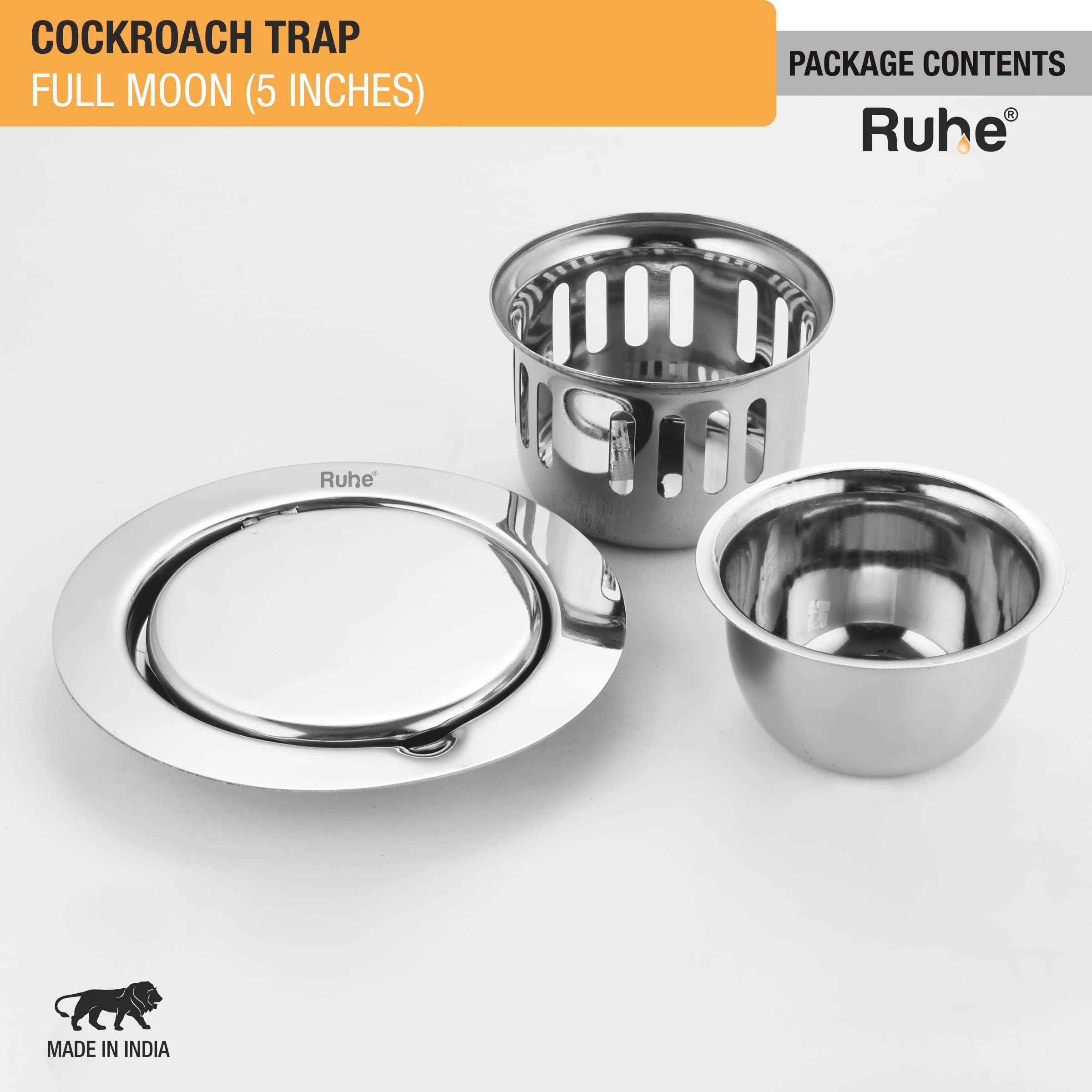Ruhe® Full Moon Round Floor Drain | 304-Grade Stainless Steel Floor Drain with Cockroach Trap/Jali 5 Inches — Amazon image 5