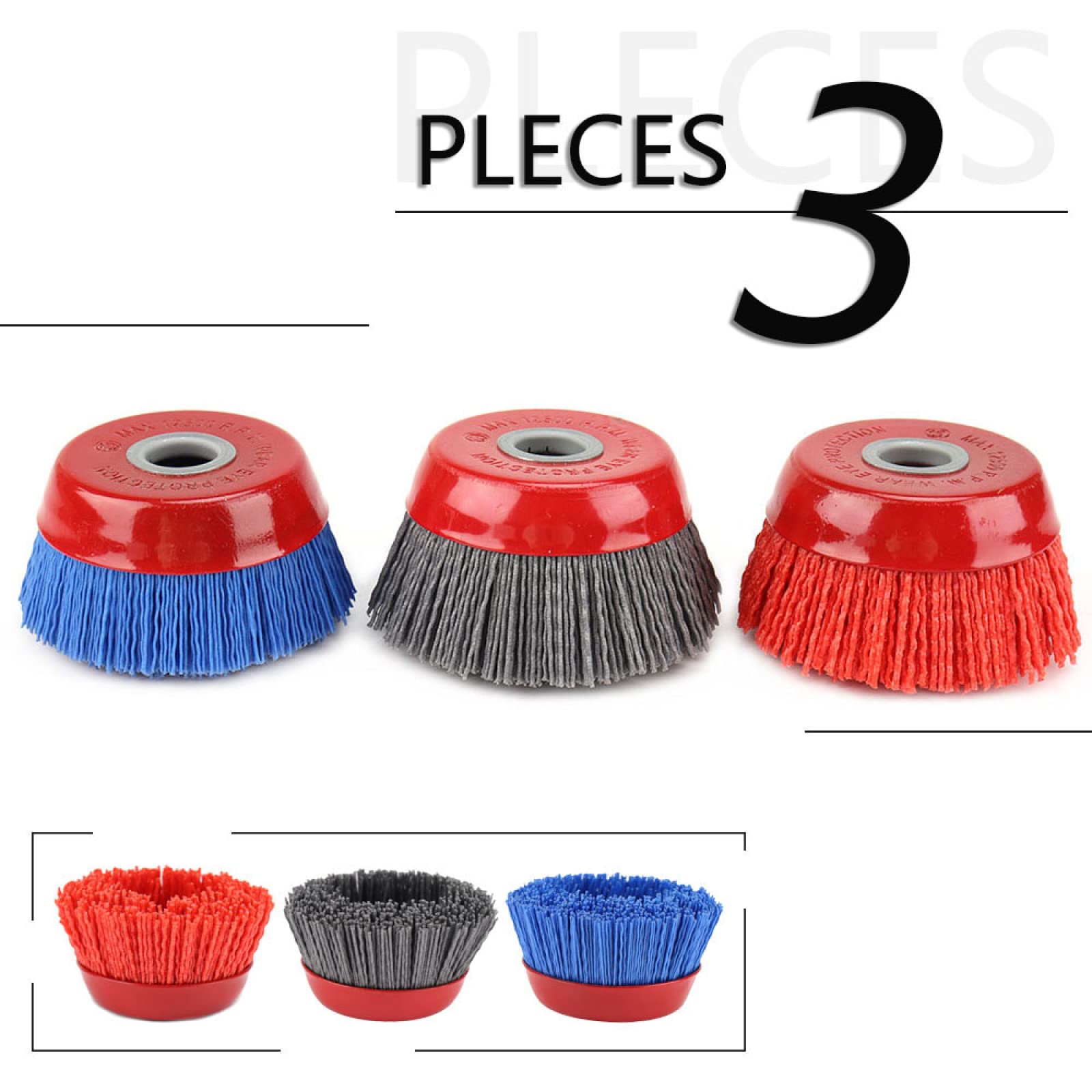 100mm 4 '' Cup Nylon Spazzola Abrasiva Ruota Spazzola Metallica Per Trapano Utensile Rotante Lucidatura Legno Sbavatura Pulizia 16mm,3 Pezzi