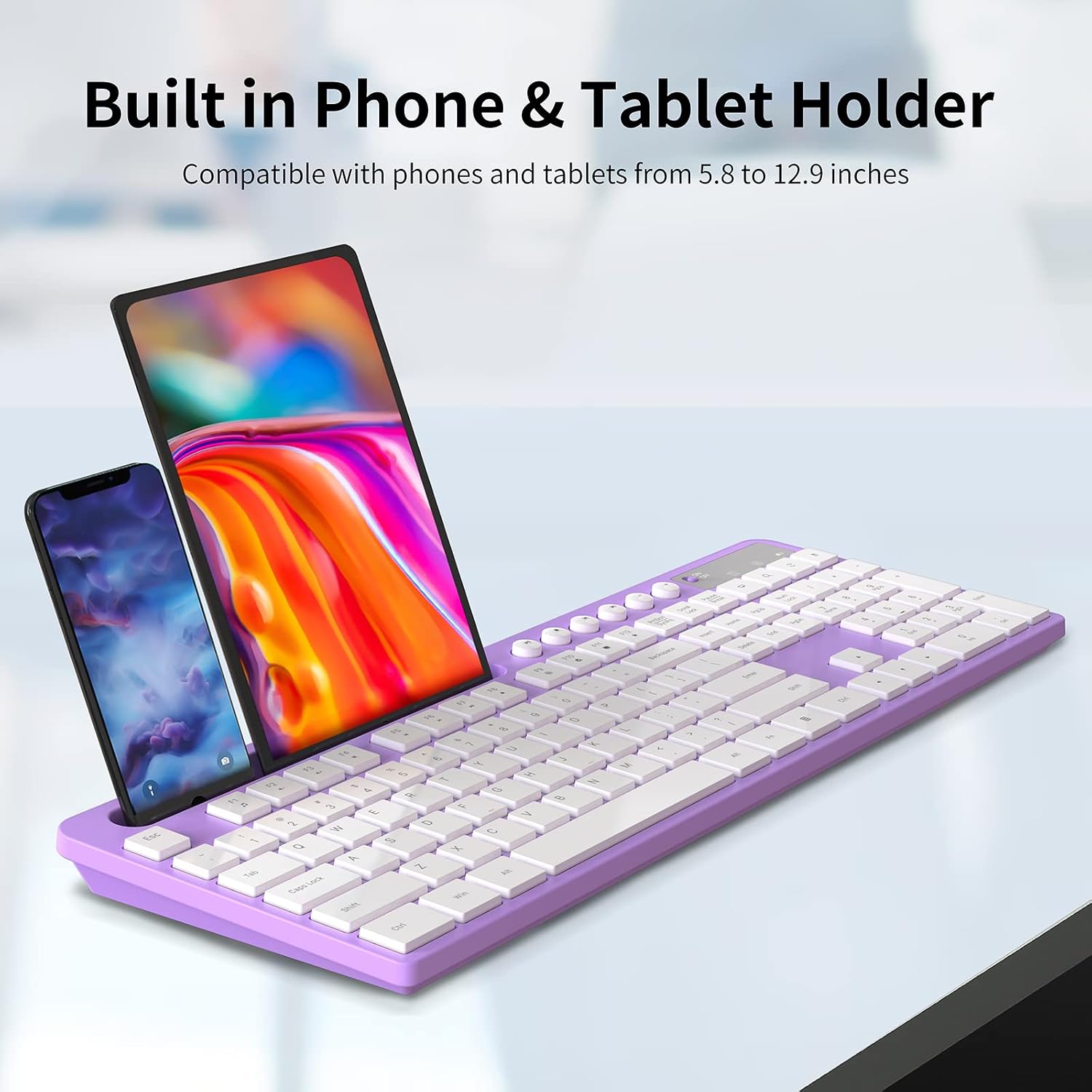 MARVO Keyboard with a phone and tablet in the built-in holder