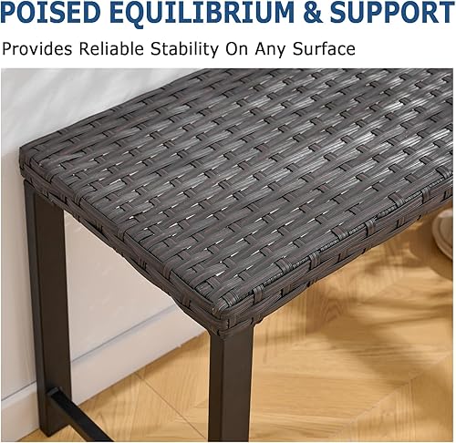 Miniatura 7 de Juego de 2 bancos de ratán para exteriores de 46 pulgadas, banco de jardín para todo tipo de clima, para patio trasero, porche o césped, banco de