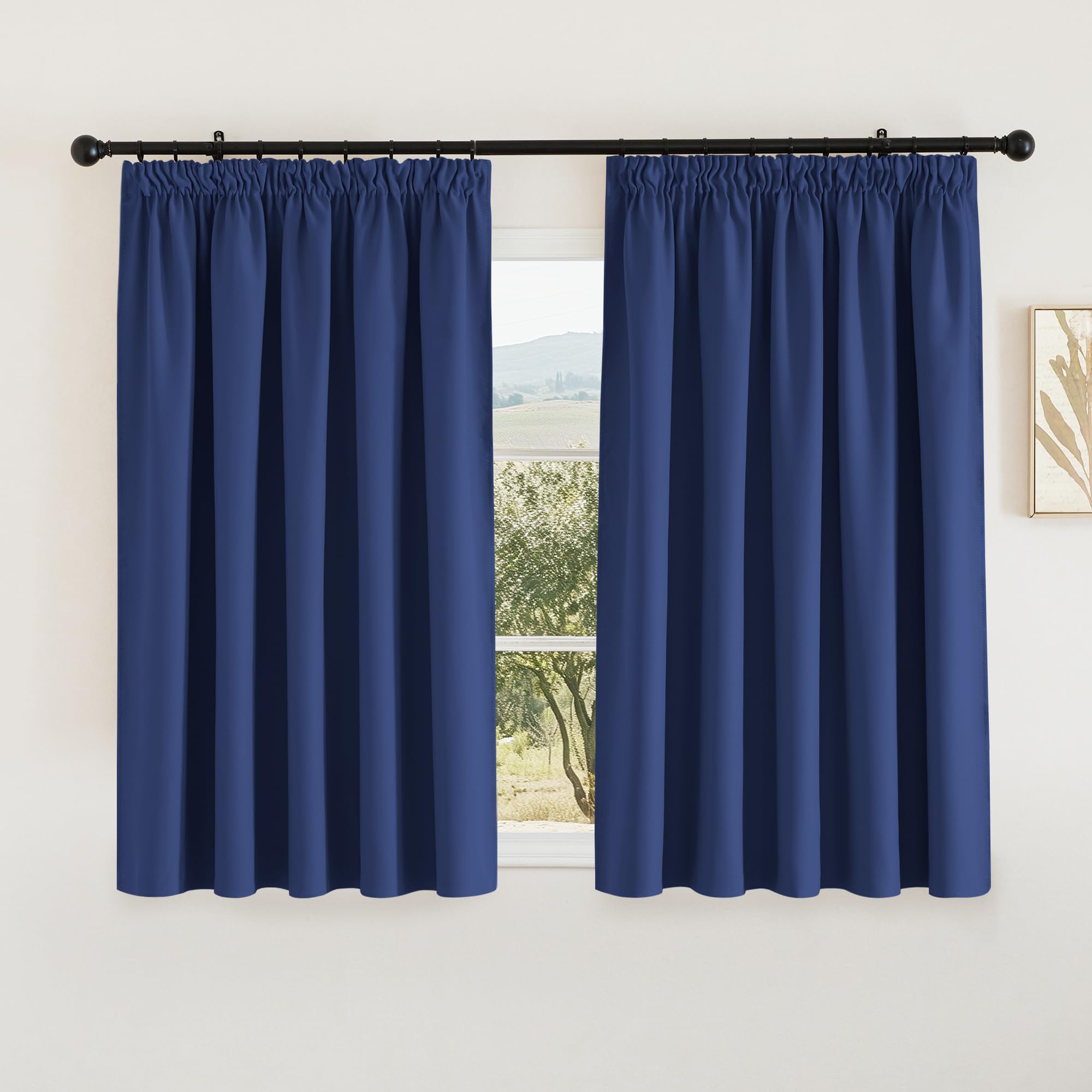 PONY DANCE Bedroom Blackout Curtains - W66 X L54 Blue Thermal Pencil Pleat Soundproof Curtains for Boy's Nursery Window Treatments for Room Darkening, 2 Panels
