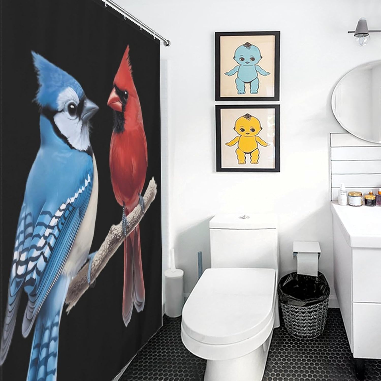 Blue Jay Bird Cardinal Funny Shower Curtains Washable Bath Curtain Liner with Hooks for Bathroom Bath Tubs