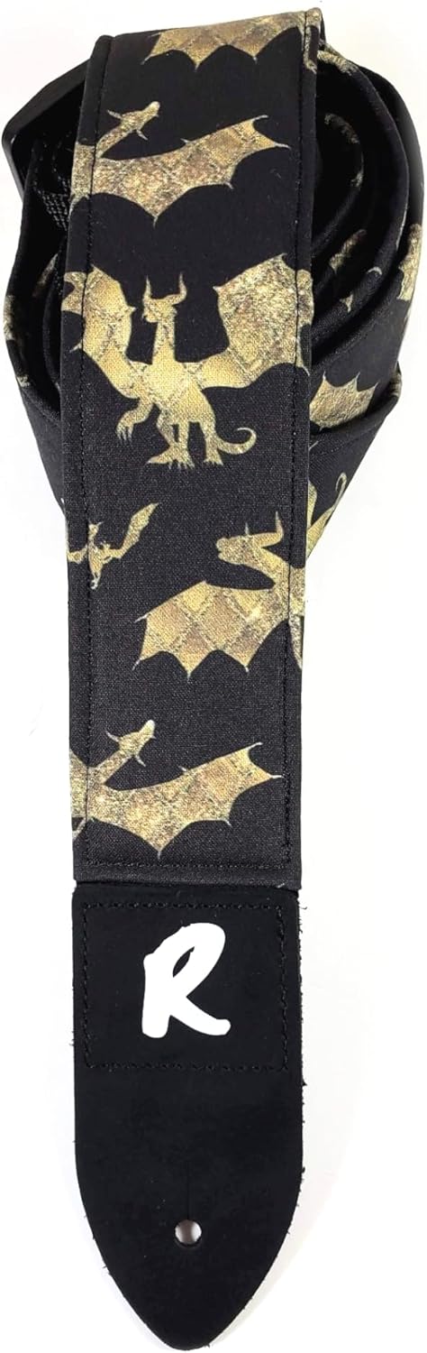 Dragon Guitar Strap-Dragons, Genuine Leather Ends, Includes 2 Strap Locks & 1 Pick. Adjustable Strap, Pick Pocket, For Bass, Electric & Acoustic Guitars Gift for Guitar Players Men, Women