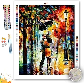 afremov Dance Under The Rain... - Paint by Numbers Kit by Leonid Painting - Acrylic Paints, Magnifier, and Brushes for Adults and Kids Beginner 40 * 50cm/16 * 20inch DIY Frame
