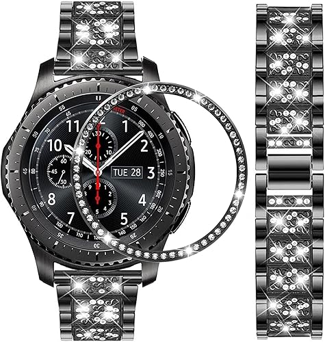 Correa compatible con Galaxy Watch de 1.81 pulgadas, 0.86 pulgadas, correa de metal de acero inoxidable con anillo bisel, correa de repuesto para