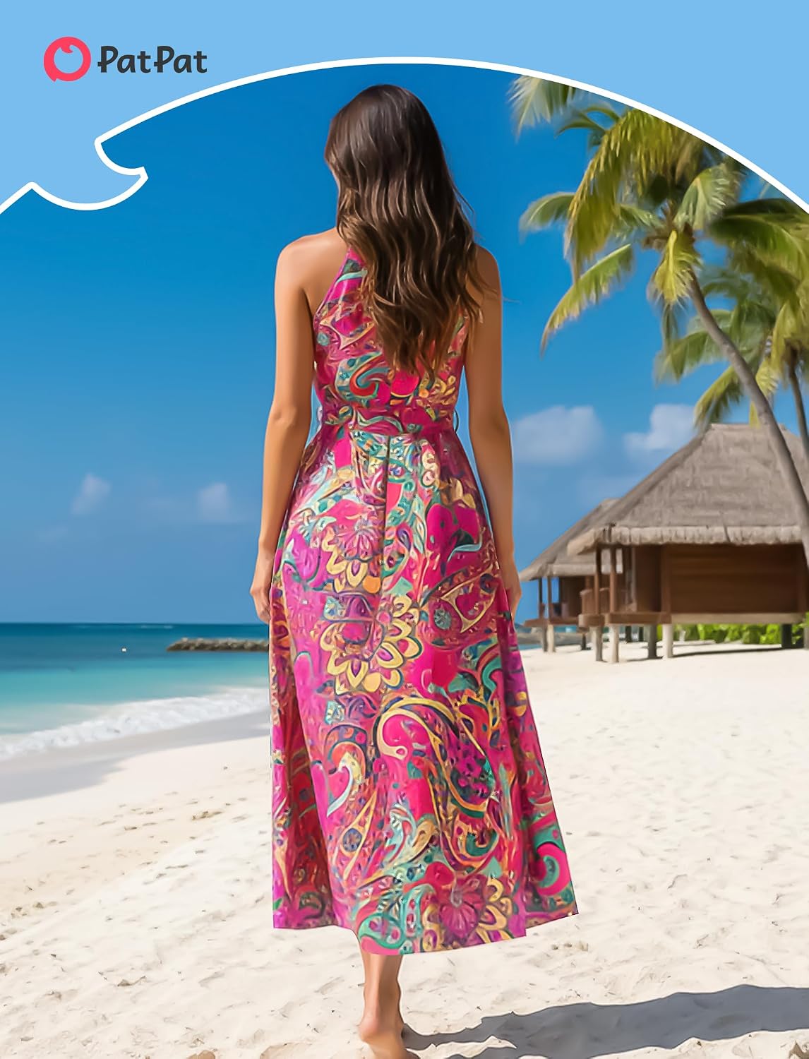 PATPAT Family Hawaiian Matching Outfits Mommy and Me Outfits Caribbean Vacation Summer Tropical Halter Sundresses and Shirts