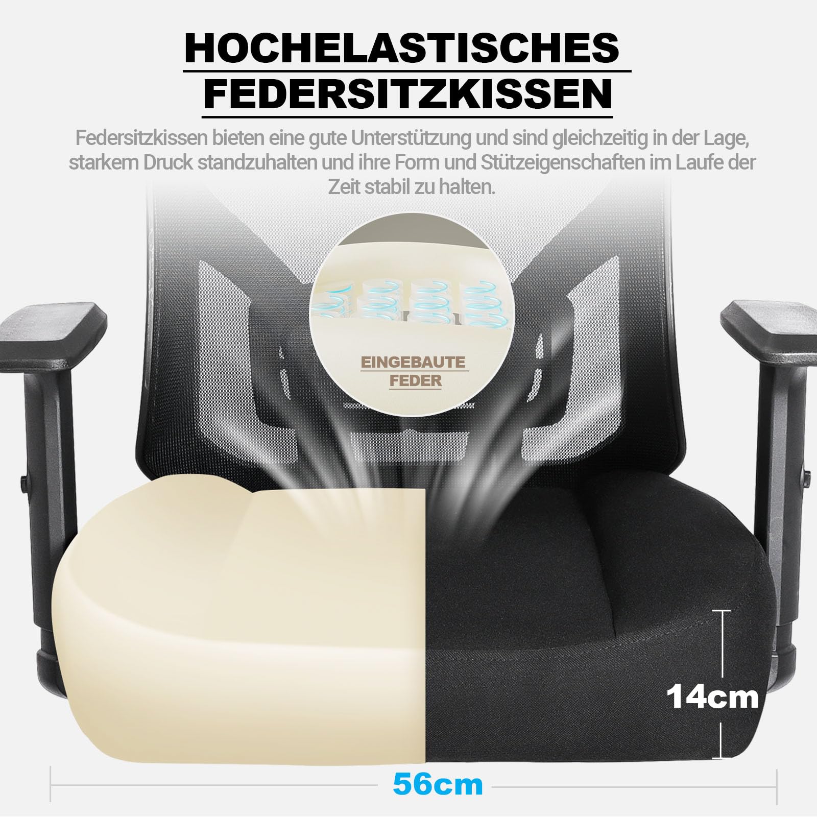 MELOKEA Bürostuhl 200KG XL [Lendenkissen Inklusive], Bürostuhl Ergonomisch | Breites & Dickes Federkern-Sitzkissen, Gummirollen,Verstellbare Lendenwirbelstütze, Stufenlose Neigungsfunktion, Home Office