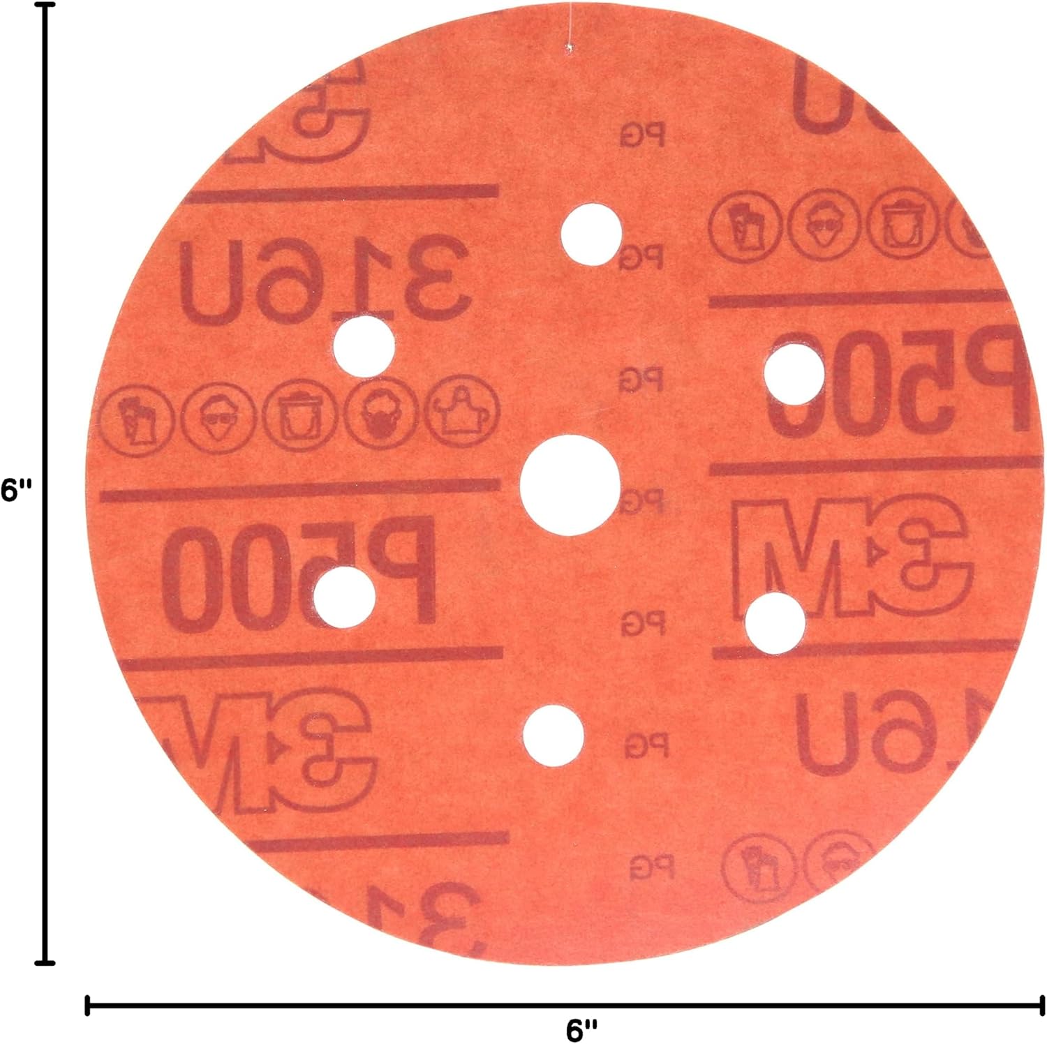 3M Hookit Red Abrasive Disc Dust Free, 01138, 6 in, P500, Pack of 50 Discs for Auto Sanding, Featheredging, Paint Removal
