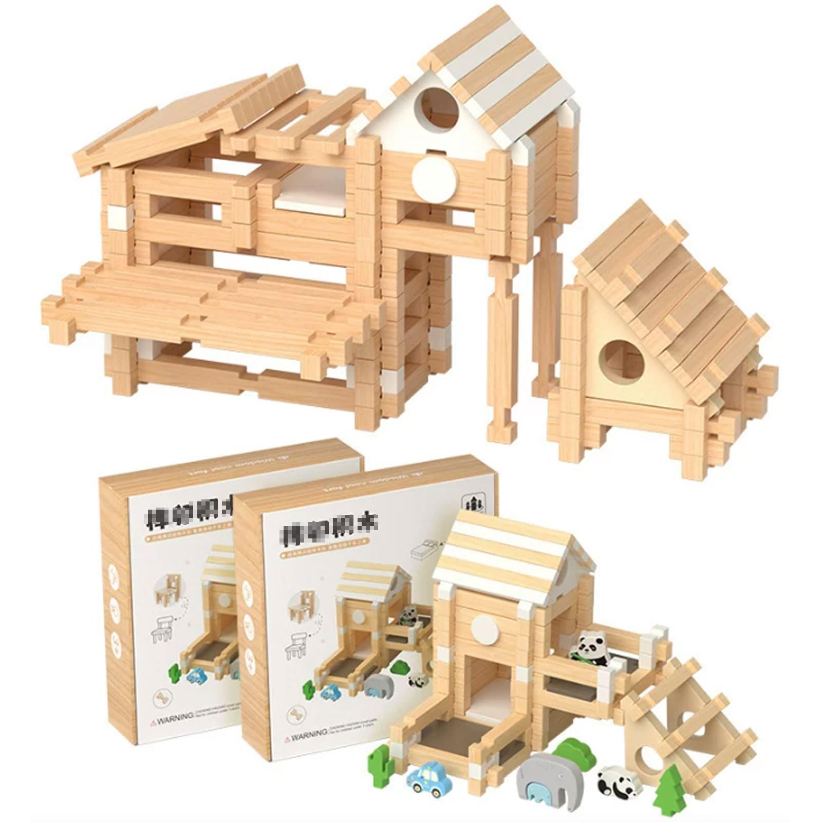 Set di Blocchi da Costruzione in Legno Montessori | Giocattolo da costruzione di case STEM, giocattolo creativo di finzione architettonica