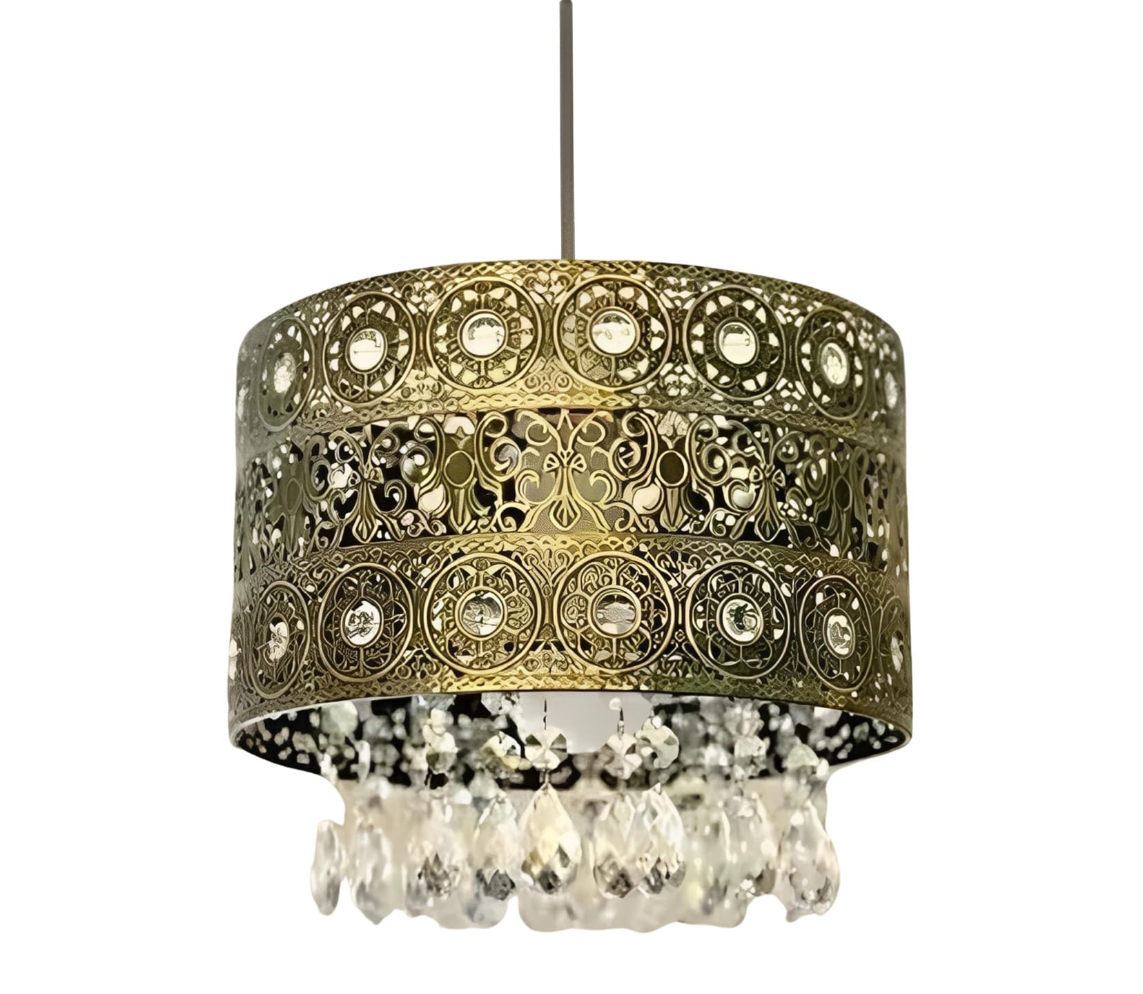 PREMZO Chandelier Moroccan Gems Light Shade Ceiling Light Pendant with Acrylic Droplet Night Light Crystals Décor Universal Fit Living Room Bedroom Kitchen, Office (Antique Brass)