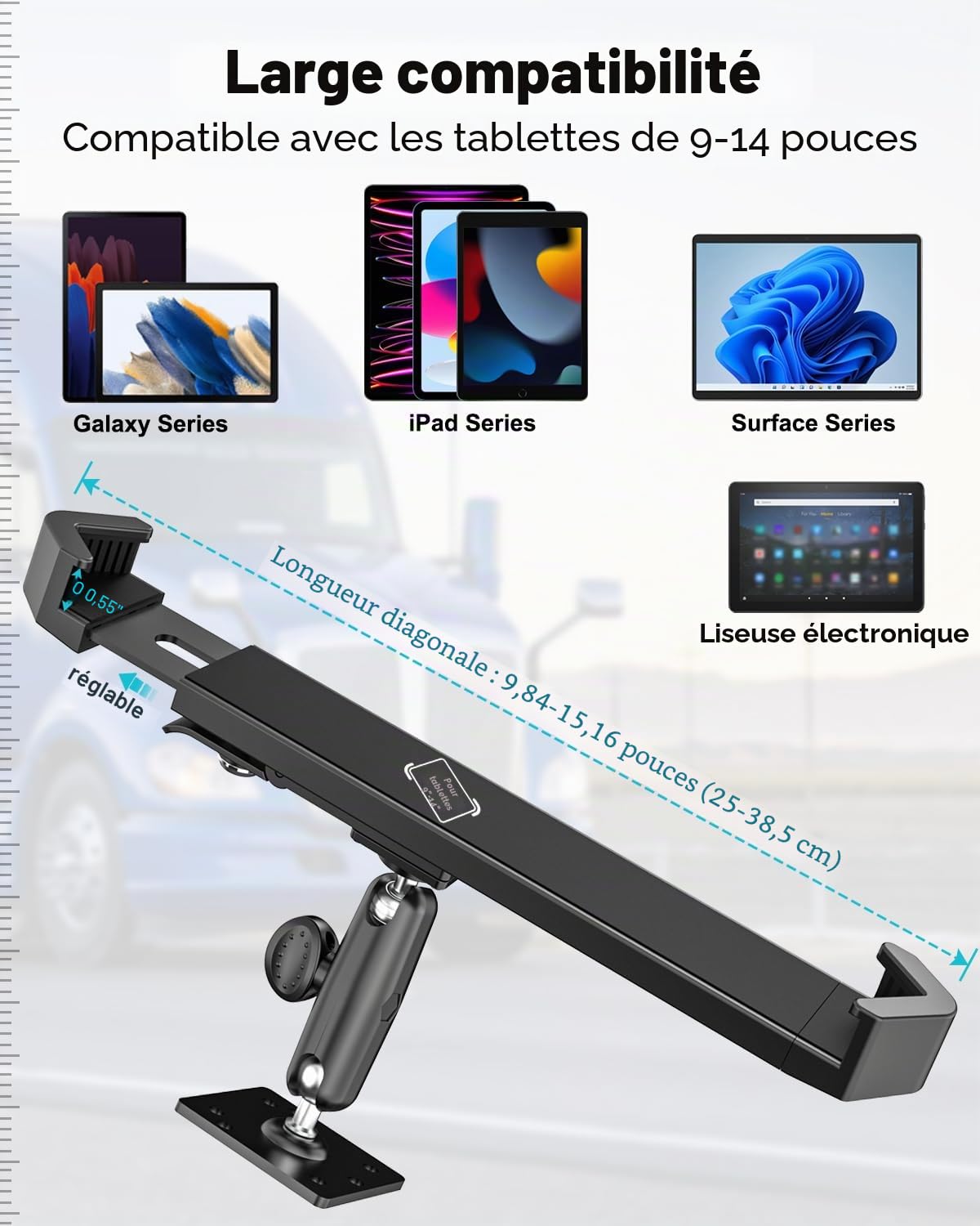 Support Antivol Tablette pour 9-14 Pouces iPad, Support Tablette Verrouillable pour Voiture/Mural/Bureau, Métal Robuste, Rotatif 360 degrés, pour iPad 13 12.9 11, iPad Air 13, Galaxy Tab