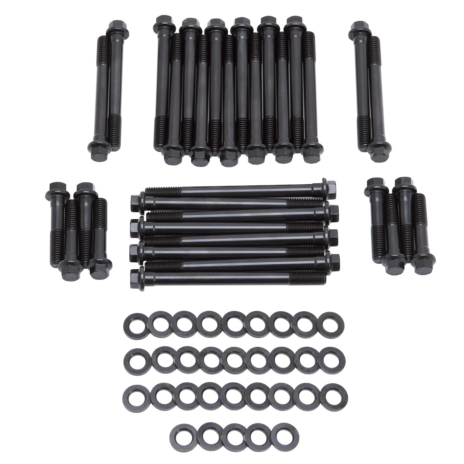 Edelbrock 85512 Cylinder Head Bolt Kit, E-Series, Hex Head, Chromoly, Black Oxide, Compatible with Big Block Chevy, Kit