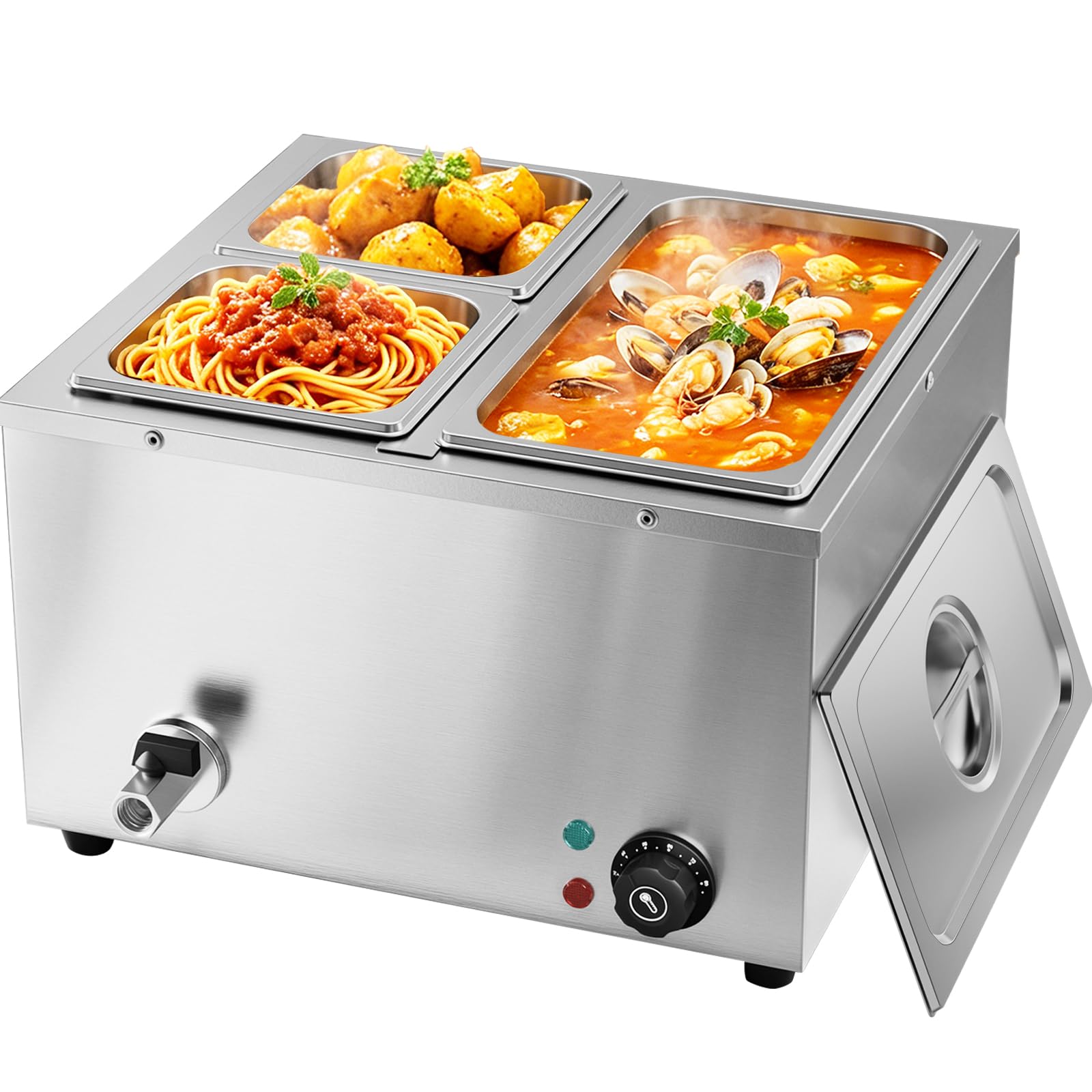 TAIMIKO Bain Marie Speisenwärmer 1500W Elektrisches Buffetwärmer 220V Schmelztopf Professioneller kommerzieller Tellerwärmer mit 1 x 1/3 und 2 x 1/6 Töpfen (3 Pots)