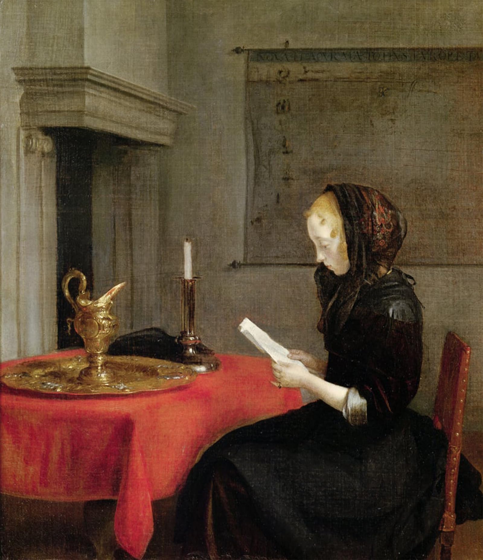ARTXLXXBN Famous Prints Artwork Pictures Poster Painting Art Woman Reading by Gerard Ter Borch Artwork Landscape Pictures for Home Decor 60x90cm