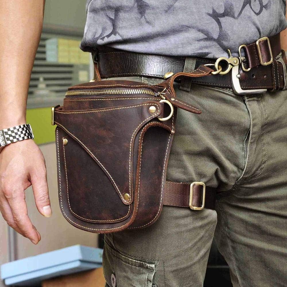 Pernera Moto Bolsa for La Pierna, for El Muslo, Cuero Elegante Unisex, for for Montar En Motocicleta De 7", Diseño Ventilador Viaje, Riñonera con Cinturón Yi(Dark Brown)