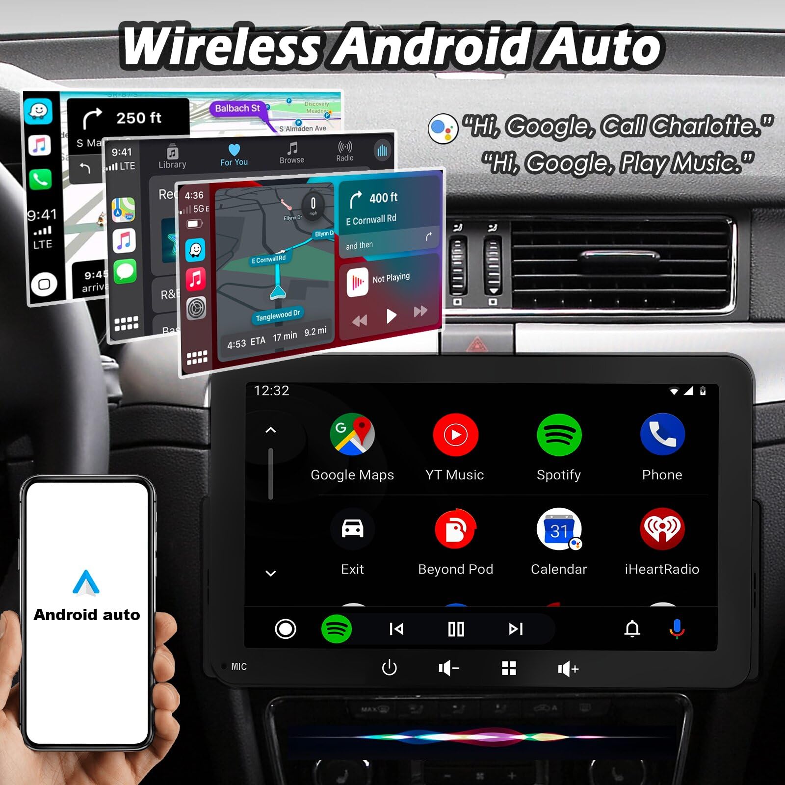 Autoradio 1 DIN Bluetooth avec sans Fil CarPlay et Android Auto - 7 Pouces HD Ecran Tactile Car Play Voiture Soutien PhoneLink iOS/Android/Radio FM/EQ - Wireless Autoradio avec Caméra de Recul