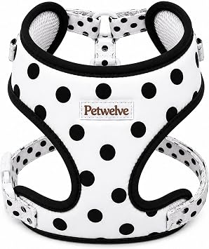 No Pull Dog Harness Polka Dot Design Satin Medium Pet Vest White,M