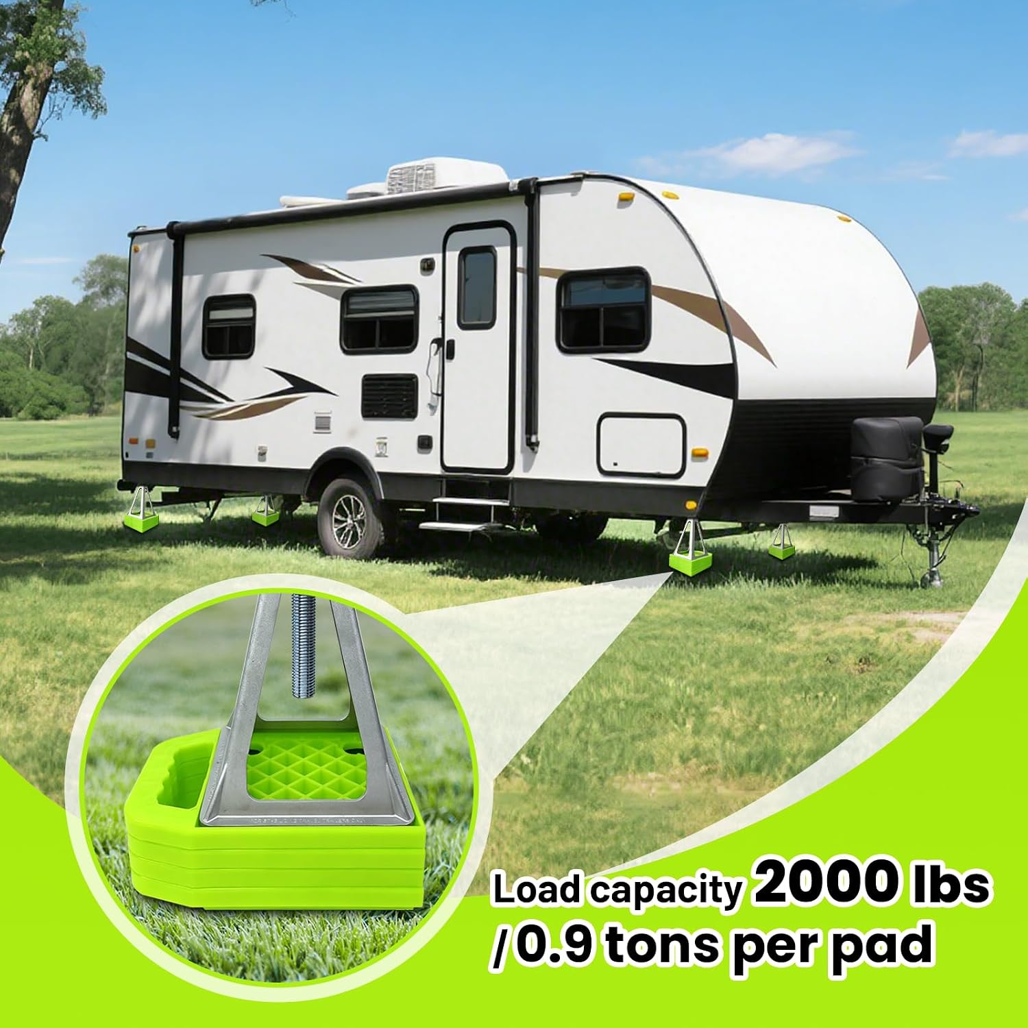ROBLOCK RV Stabilizing Jack Pads with Anti-Slip Rubber Mats, Sink Resistant Rv Leveling Pads with Handle, Interlocking Design RV Stabilizer Jack Blocks for Trailer Camper Motorhome,4 Packs 6.5" x 6.5"