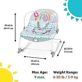 Bright Starts Rosy Rainbow Infant to Toddler Rocker with Vibrations, Baby Seat for Girl or Boy, Newborn +
