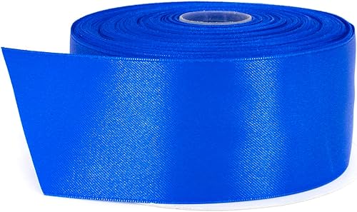 Cinta de satén azul real, 2 pulgadas x 50 yardas, color sólido de doble cara, rollo de cinta gruesa y duradera para envolver regalos, manualidades,