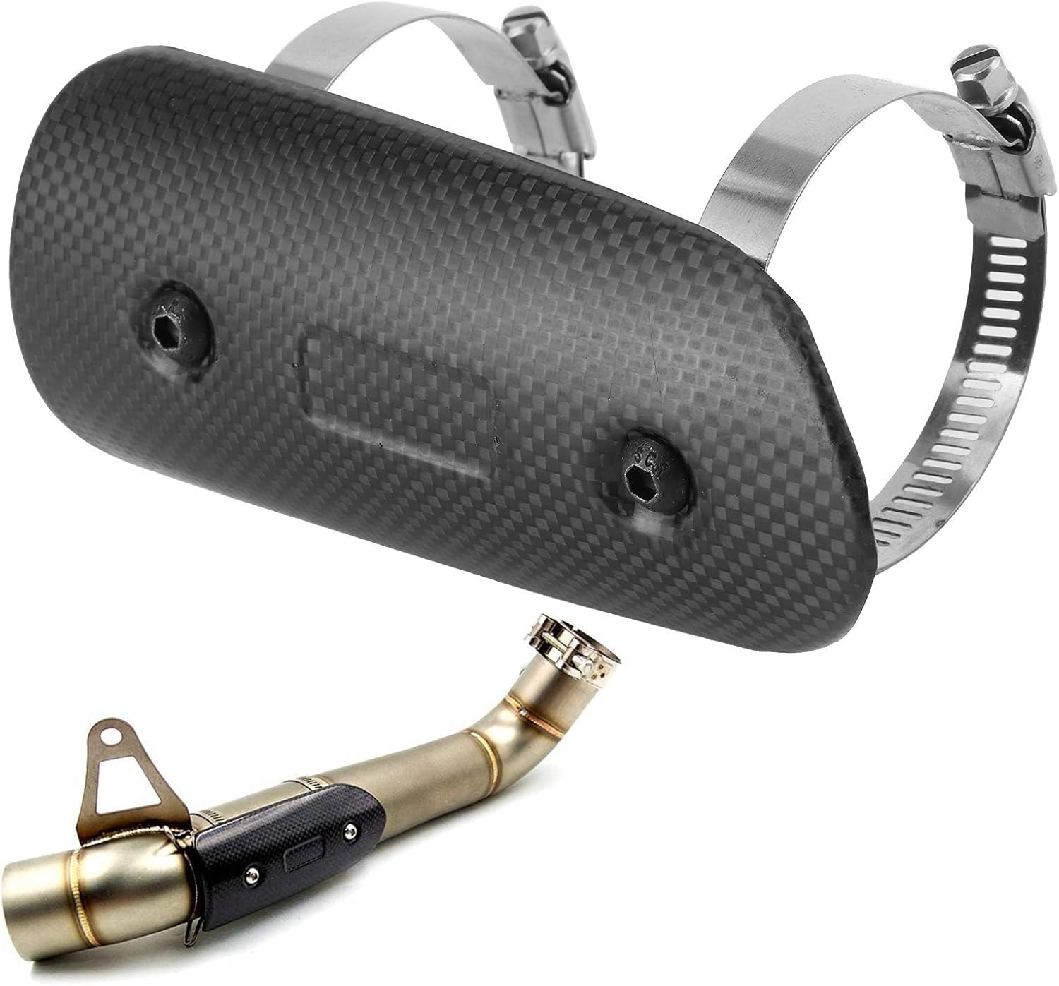 Exhaust Heat Shield, Universal Dry Carbon Fiber Exhaust MidPipe Heat Shield Guard Protector Kit Replacement Accessories for Motorcycle