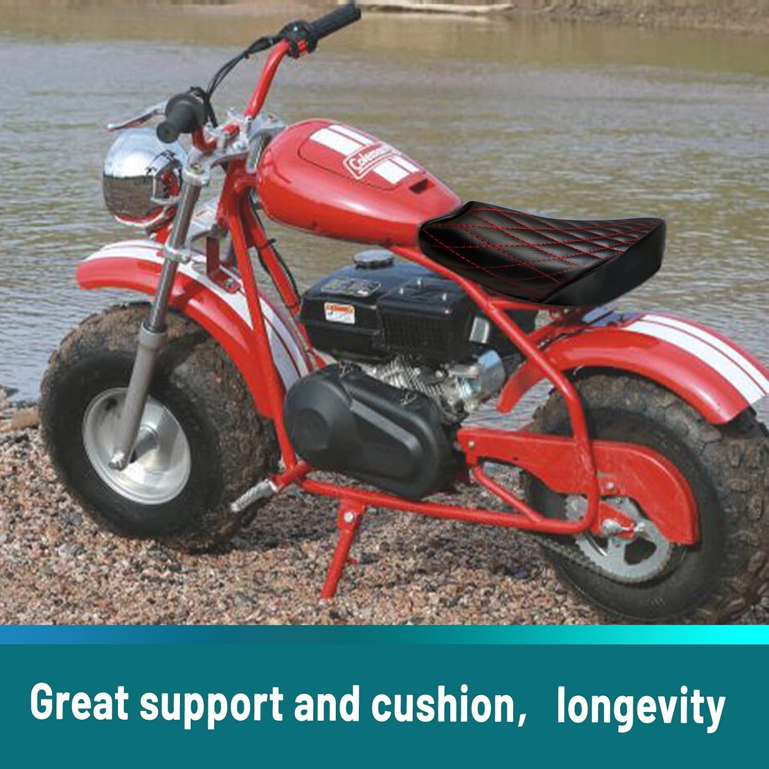 QYMOTO 15" Upgraded Coleman CT200U-EX Seat,Red Color Stitching CT200uex Mini Bike Seat 200cc Powersports Seats,Replacement CT200U ex Seat Cusion Pad Minibike Parts