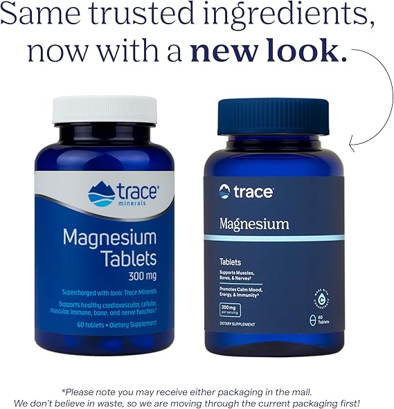 Trace Minerals Magnesium Tablets 300 mg - Dietary Supplement to Support Muscle & Immune System Health - Cell & Nerve Health Support Supplement with Trace Minerals - 60 Tablets (60 Servings)