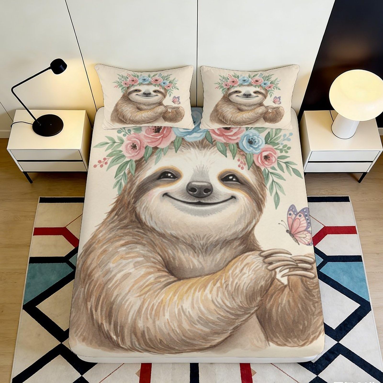 Dhbaneiok Style-7 3D Printed Sloth Floral Fitted Sheet Microfiber Soft Breathable Animal Bed Cover For Bedroom Dorm Mattress Decor 90X200x25cm