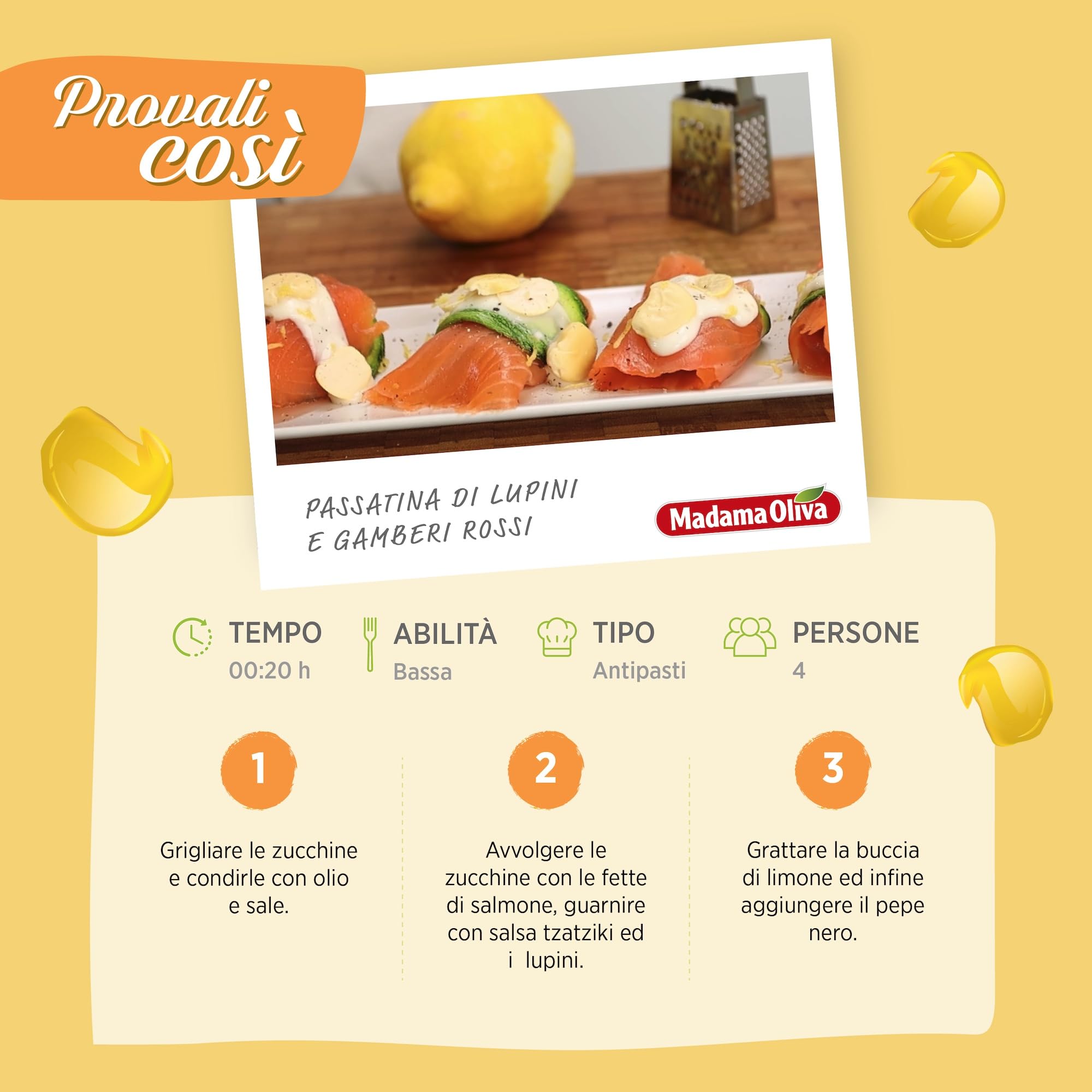 MADAMA OLIVA, Lupini Sgusciati, Ottimo Snack per Aperitivi, Ideale per le Insalate Miste e nelle Minestre, Senza Conservanti Aggiunti, 100% Made in Italy, Box da 20 Buste in Alluminio da 30 gr