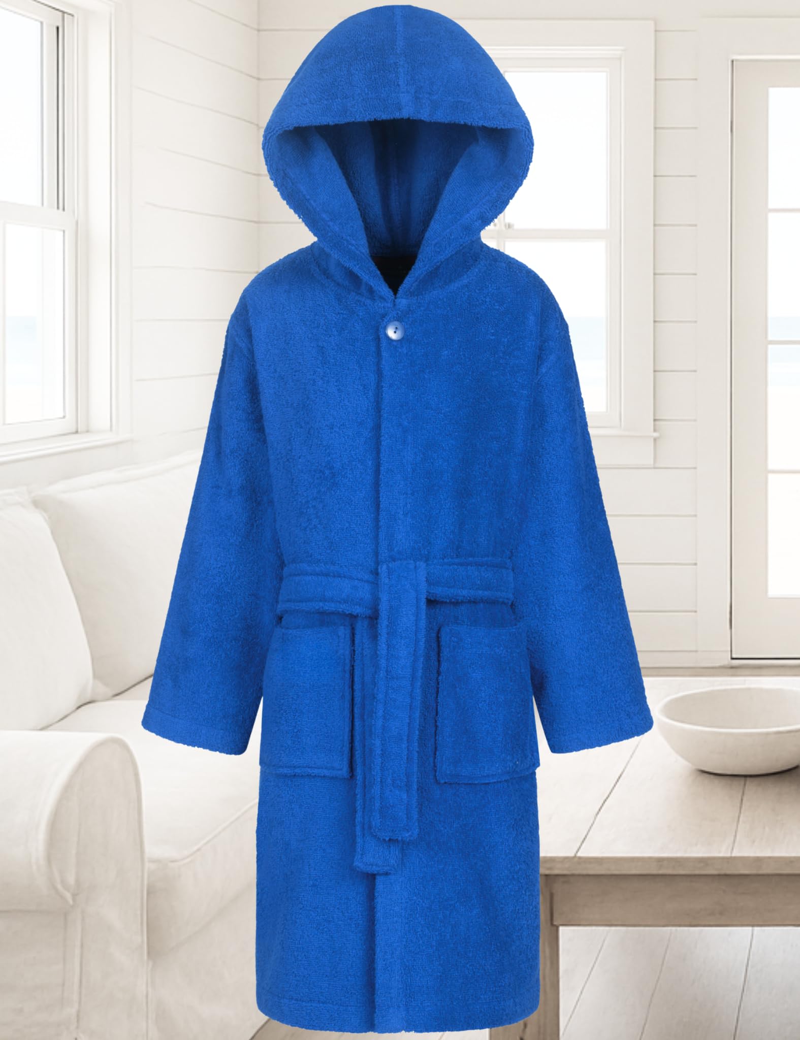 Morgenstern Albornoz de Felpa para Niños - Niño y Niña - 100% Algodón OEKO-TEX® - Bata de Baño 2 Bolsillos, Cinturón y Capucha