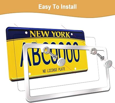 Aootf License Plate Frames Covers, Stainless Steel Frame & Clear Protector | 2 Sets, Heavyduty Chrome Car Tag Holder, Flat Unbreakable Shield, Protect Front Rear, With Screws Caps