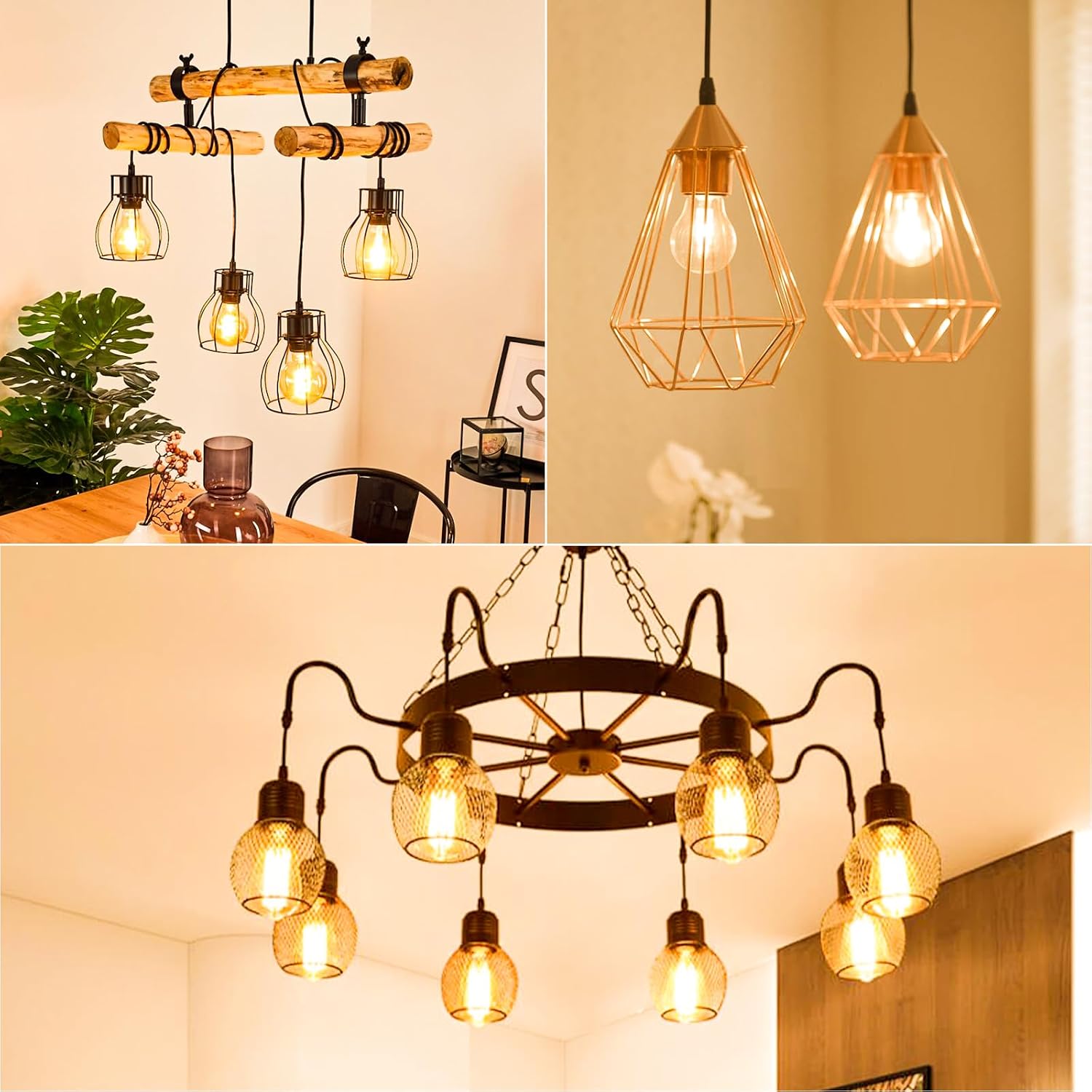 MorningLight 6 Pack Vintage LED Edison Light Bulbs 60 Watt, A19 Dimmable Amber Warm Light Bulbs 2200K, E26 LED Edison Bulbs 6W Equal 60 Watt Incandescent, Decorative Antique Bulb for Pendant, 600LM