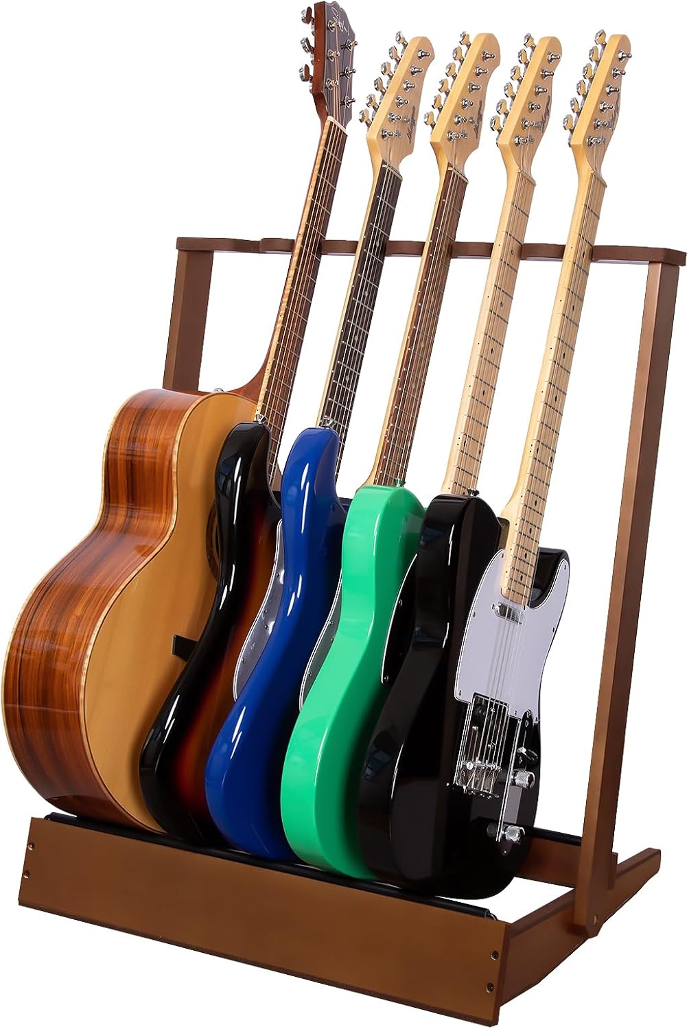 STRICH Multi Guitar Rack Stand, Hardwood Folding Display, Holds up to 6 Electric Guitar Bass, or 3 Acoustic Guitars for Outing Gigs, Home, Studio, SMT-20 (5-Holder)