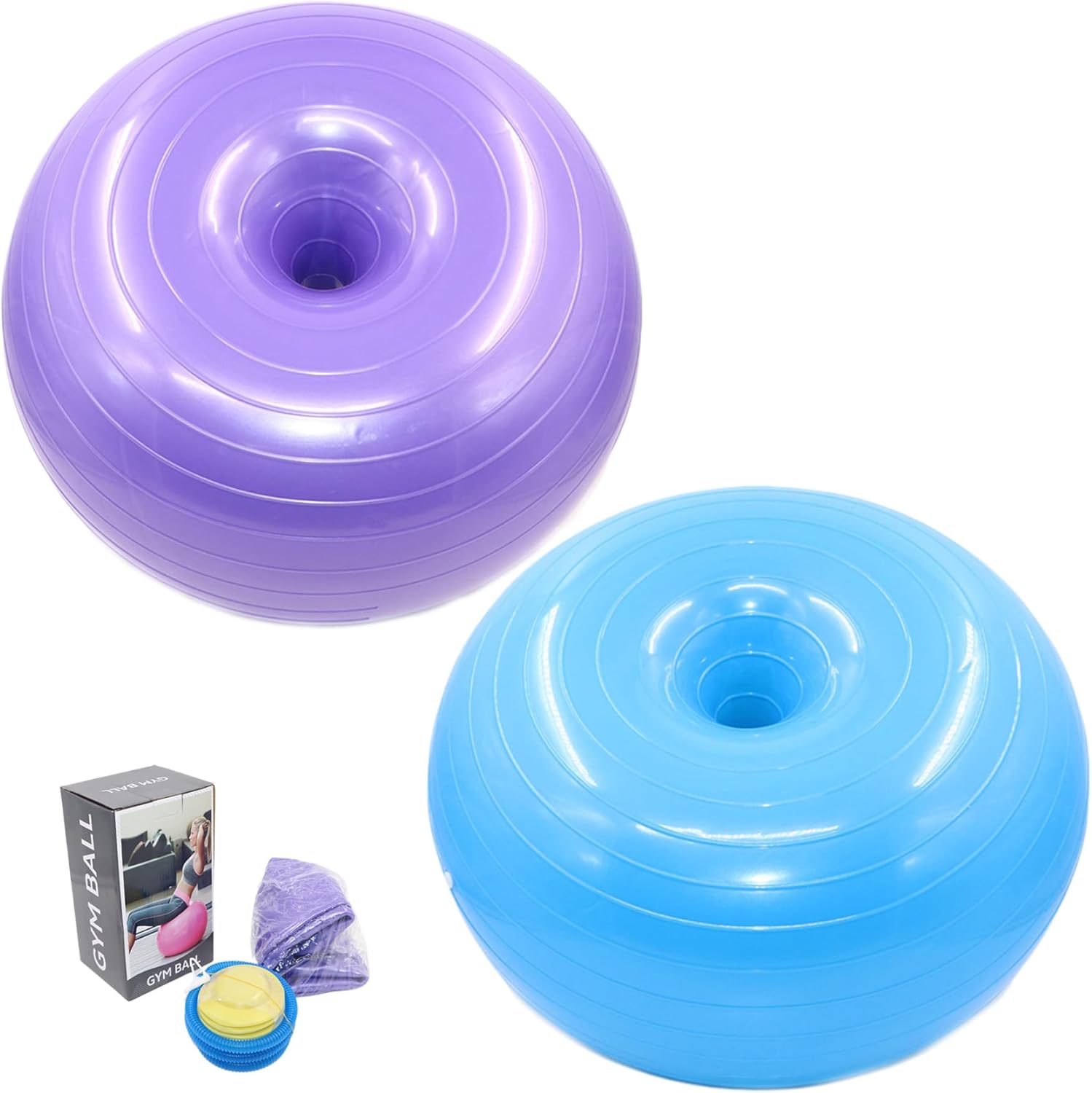 Fitness Ball Inflatable Doughnut Exercise Ball Anti-Burst Stability Ball Donut Ball with Inflator Heavy Duty Chair Cushion Seat for Balancing & Stability Training Workout Blue, Stability Balls