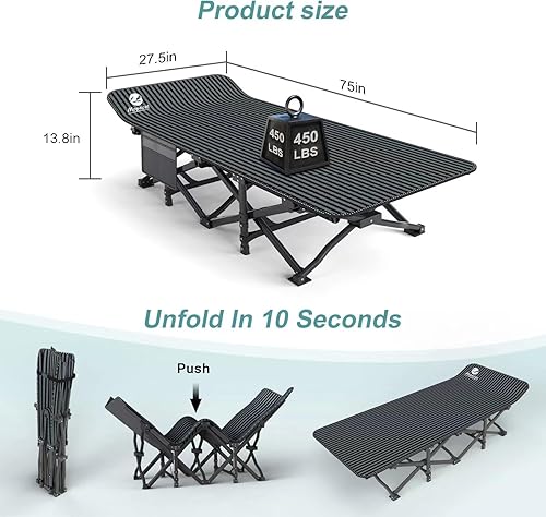 Miniatura 4 de Cuna de camping para adultos, cómoda, plegable para dormir, cama plegable ligera con bolsa de transporte para niños, soporta 450 libras, camping al