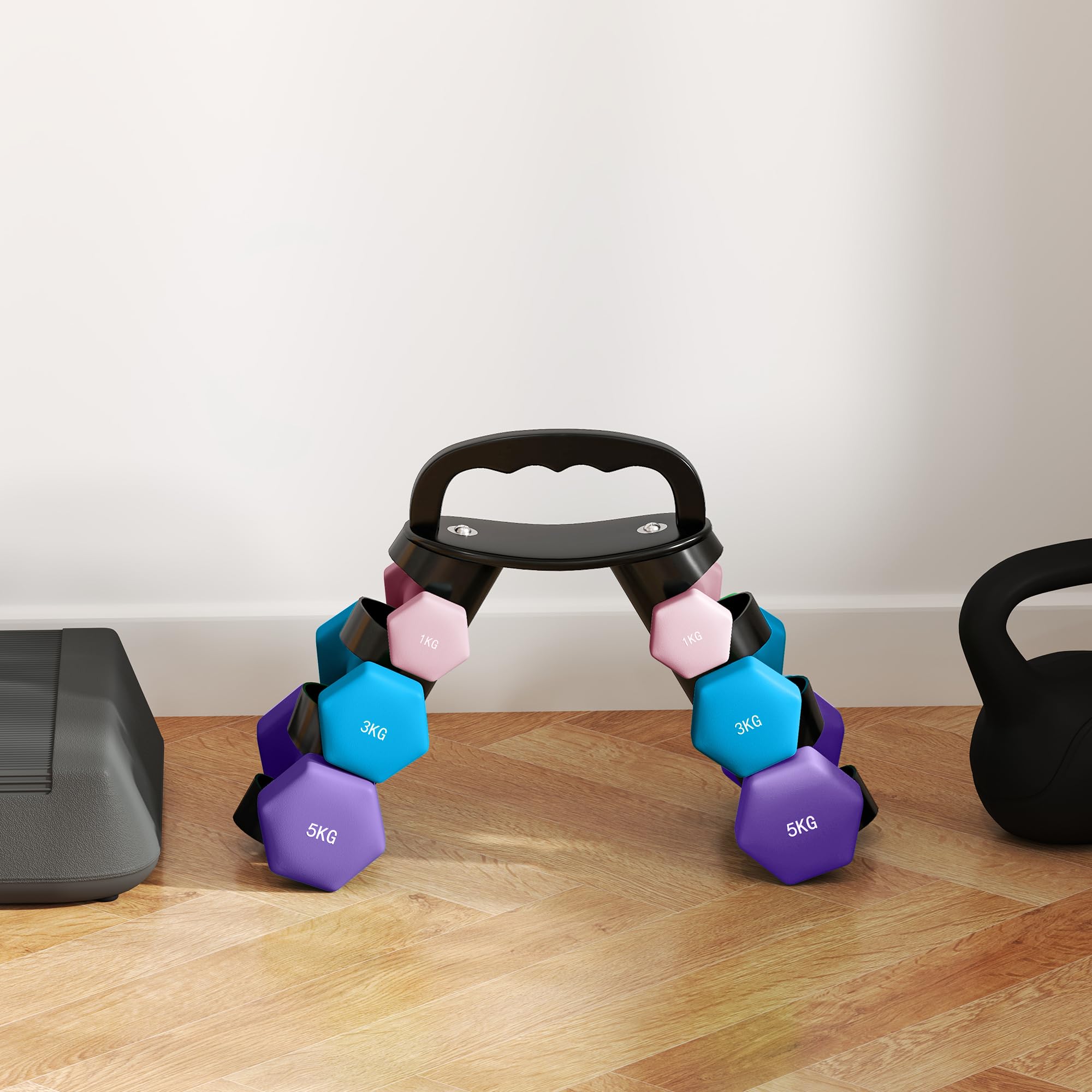 SPORTNOW Lot d'haltères hexagonaux, haltères musculation, avec support convertible d'haltères, pour entraînement à domicile, kettlebell, exercice d'haltérophilie