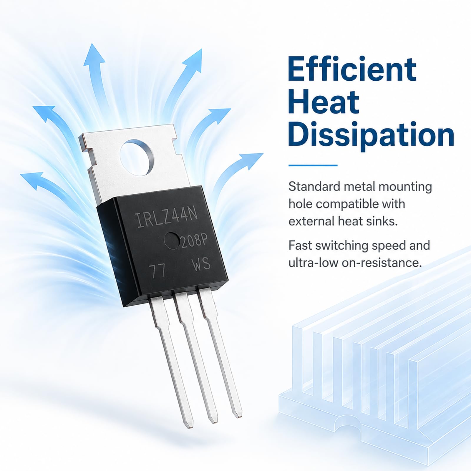 10 Stück IRLZ44N Transistor, N-Kanal MOSFET TO-220 55V 49A Logic Level Feldeffekttransistoren für Netzteile, Schaltungen, LED Steuerung und DIY Projekte, hohe Effizienz und schnelle Schaltleistung.
