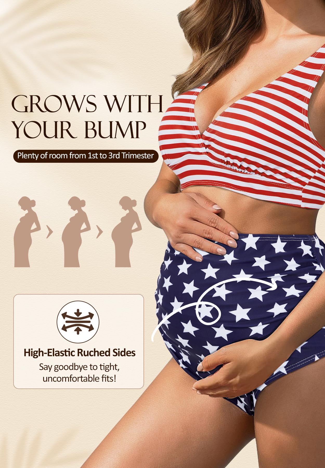 American de baño de maternidad cintura alta conjunto traje bikini dos piezas para embarazo