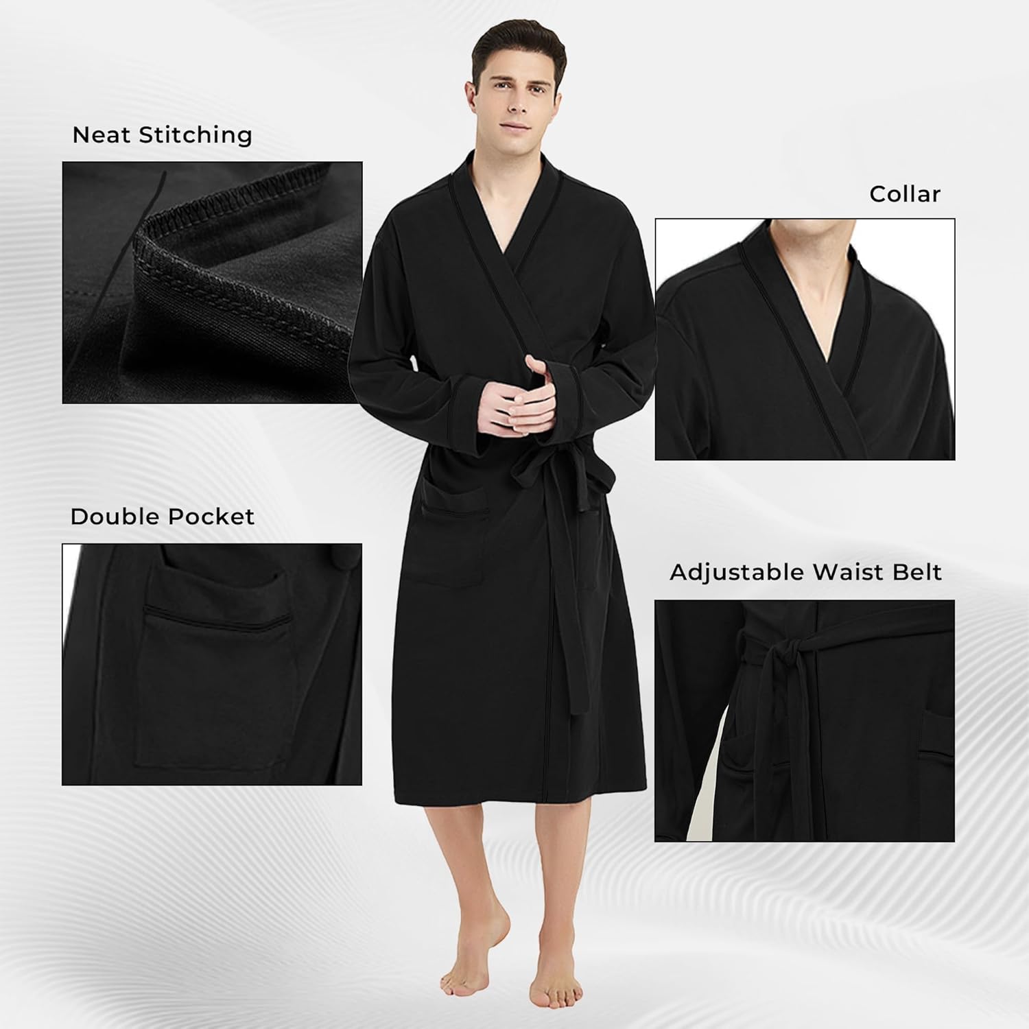 U2SKIIN Mens 100% Cotton Robe Lightweight Knit Bathrobe - Image 3