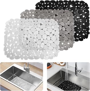 3 PCS Kitchen Sink Mat – PVC Sink Protector Mat, Non-Slip, Cut-to-Size Draining Mats for Stainless Steel, Ceramic & Porcelain Sinks – 40x30cm (Clear, Grey, Black)