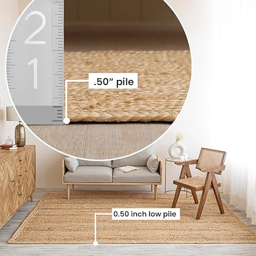 Miniatura 5 de HOMEMONDE Alfombra de yute trenzada natural tejida a mano de 2 x 3 pies, rectangular, reversible, para sala de estar, cocina, entrada, alfombra de